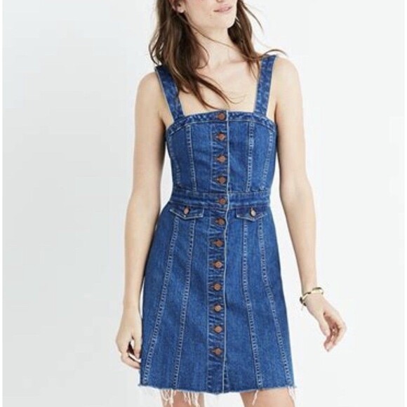 Madewell Denim Button Front Mini Dress Y2K Indie Retro Festival Size 12 - Picture 1 of 10